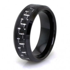 Black Tungsten Carbide Ring with Black Carbon Fiber Inlay